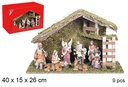Nacimiento 9 piezas pesebre madera 40x15 cm