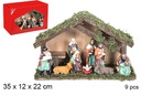 Nacimiento 9 piezas pesebre madera 35x12x22 cm