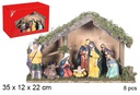Nacimiento 8 piezas pesebre madera 35x12x22 cm