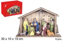 Nacimiento 9 piezas pesebre madera 30x10x19 cm