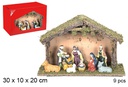 Nacimiento 9 piezas pesebre madera 30x10x20 cm