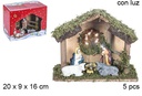 Nacimiento 5 piezas pesebre madera con luz LED