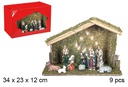 Nacimiento 9 piezas pesebre madera con luz LED