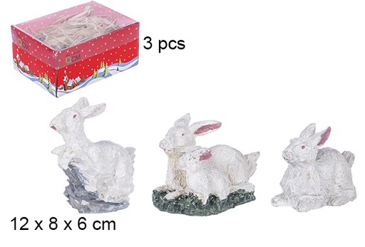 [106294] Pack 3 conigli in resina in una scatola con coperchio in PVC