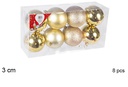 Pack 8 bolas oro brillo/mate/purpurina 3 cm
