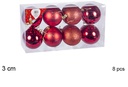Pack 8 bolas rojo brillo/mate/purpurina 3 cm