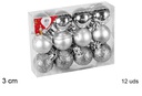 Pack 12 bolas plata brillo/mate/purpurina 3 cm