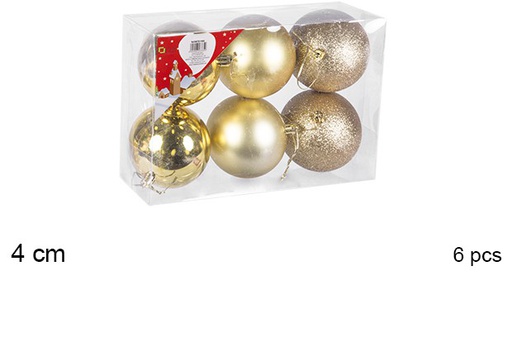 [106563] 6 bolas oro brillo/mate/purpurina 4cm
