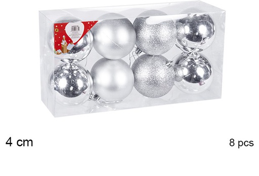 [106575] Pack 8 boules argentées brillantes/mates 4 cm