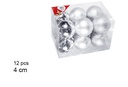 Pack 12 bolas plata brillo/mate/purpurina 4 cm