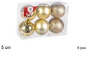 Pack 6 bolas oro brillo/mate/purpurina 5 cm