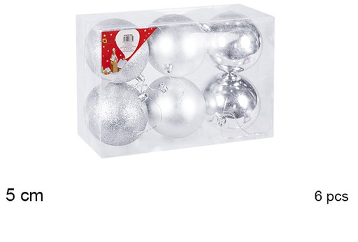 [106629] Pack 6 bolas prata brilhantes/foscas/glitter 5 cm