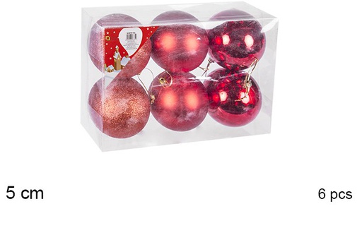 [106632] Pack 6 palline rosse lucide/opache/glitterate 5 cm
