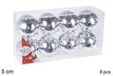 Pack 8 bolas plata brillo 5 cm