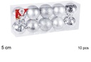 Pack 10 bolas plata brillo/mate/purpurina 5 cm