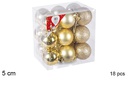 Pack 18 bolas oro brillo/mate/purpurina 5 cm