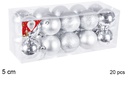Pack 20 bolas plata brillo/mate/purpurina 5 cm