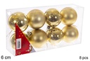 Pack 8 bolas oro brillo/mate 6 cm