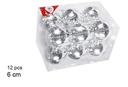 Pack 12 bolas plata brillo 6 cm