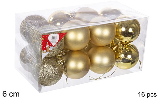 [106742] Pack 16 boules dorées brillantes/mates 6 cm