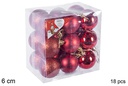 Pack 18 bolas rojo brillo/mate/purpurina 6 cm