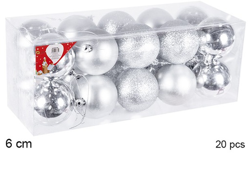 [106767] Pack 20 boules argentées brillantes/mates 6 cm