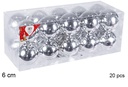 Pack 20 bolas plata brillo 6 cm