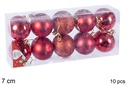 Pack 10 bolas rojo brillo/mate/purpurina 7 cm