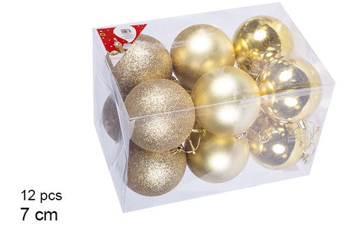[106828] Pack 12 boules dorées brillantes/mates 7 cm