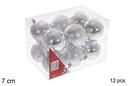 Pack 12 bolas plata brillo/mate  7 cm