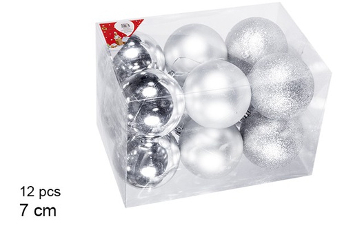 [106831] Pack 12 boules argentées brillantes/mates  7 cm