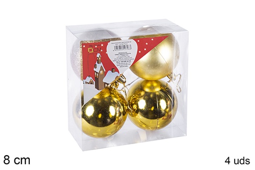 [106837] Pack 4 boules dorées brillantes/mates  8 cm