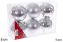 Pack 6 bolas plata brillo/mate 8 cm