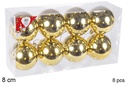 Pack 8 bolas oro brillo 8 cm