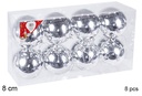 Pack 8 bolas plata brillo 8 cm