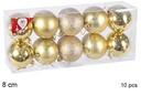 Pack 10 bolas oro brillo/mate/purpurina 8 cm