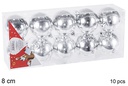Pack 10 bolas plata brillo 8 cm