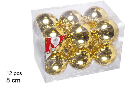 [106877] Pack 12 boules dorées brillantes 8 cm