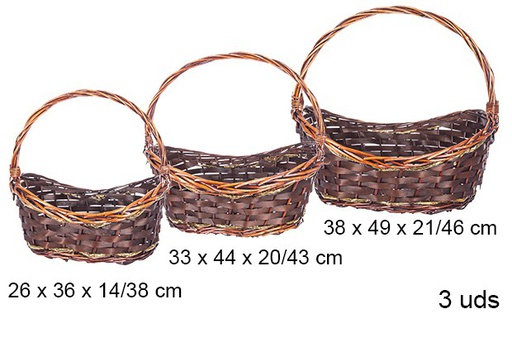 [105843] 3 paniers de noèl en osier acajou  