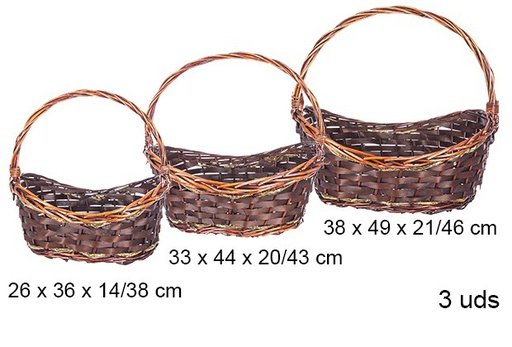 [105843] Pack 3 mahogany wicker Christmas baskets  