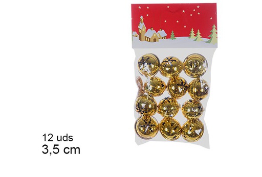 [107364] Pack 12 pendentifs cloches métallisés dorés 3,5 cm