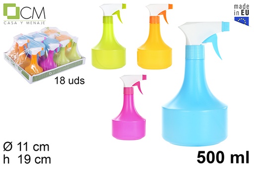 [102766] Garrafa de plástico com pulverizador cores sortidas 500 ml