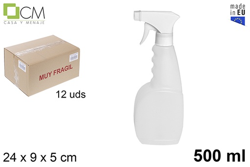 [102802] Bottiglia quadrata in plastica bianca con spruzzatore 500 ml