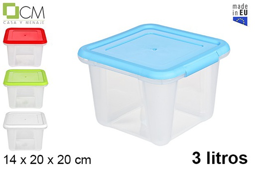 [102817] Boîte à lunch carrée avec couvercle couleurs assorties 3 l.