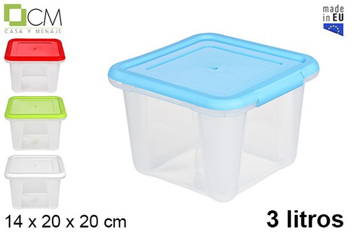 [102817] Squared lunch box with colored lid 3 l.