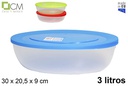 Fiambrera plástico oval tapa colores surtidos 3 l.