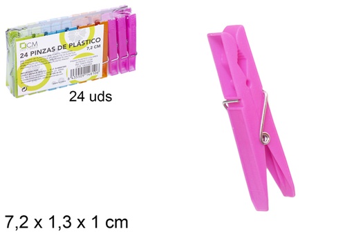 [104810] Pack 24 pinces en plastique colorées 7,2 cm