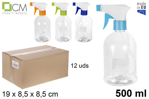 [107245] Bottiglia rotonda in plastica con spruzzatore 500 ml