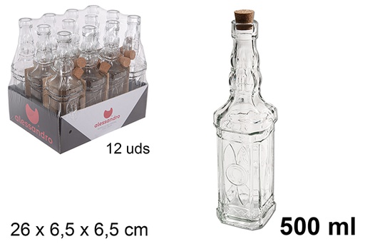 [104481] Garrafa vidro quadrada com rolha cortiça 500 ml 
