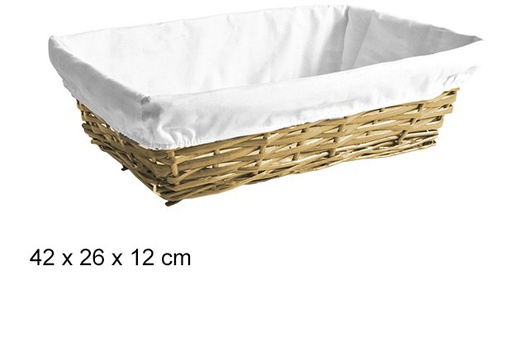 [107494] Cesta retangular dourada forrada com tecido 42x26 cm